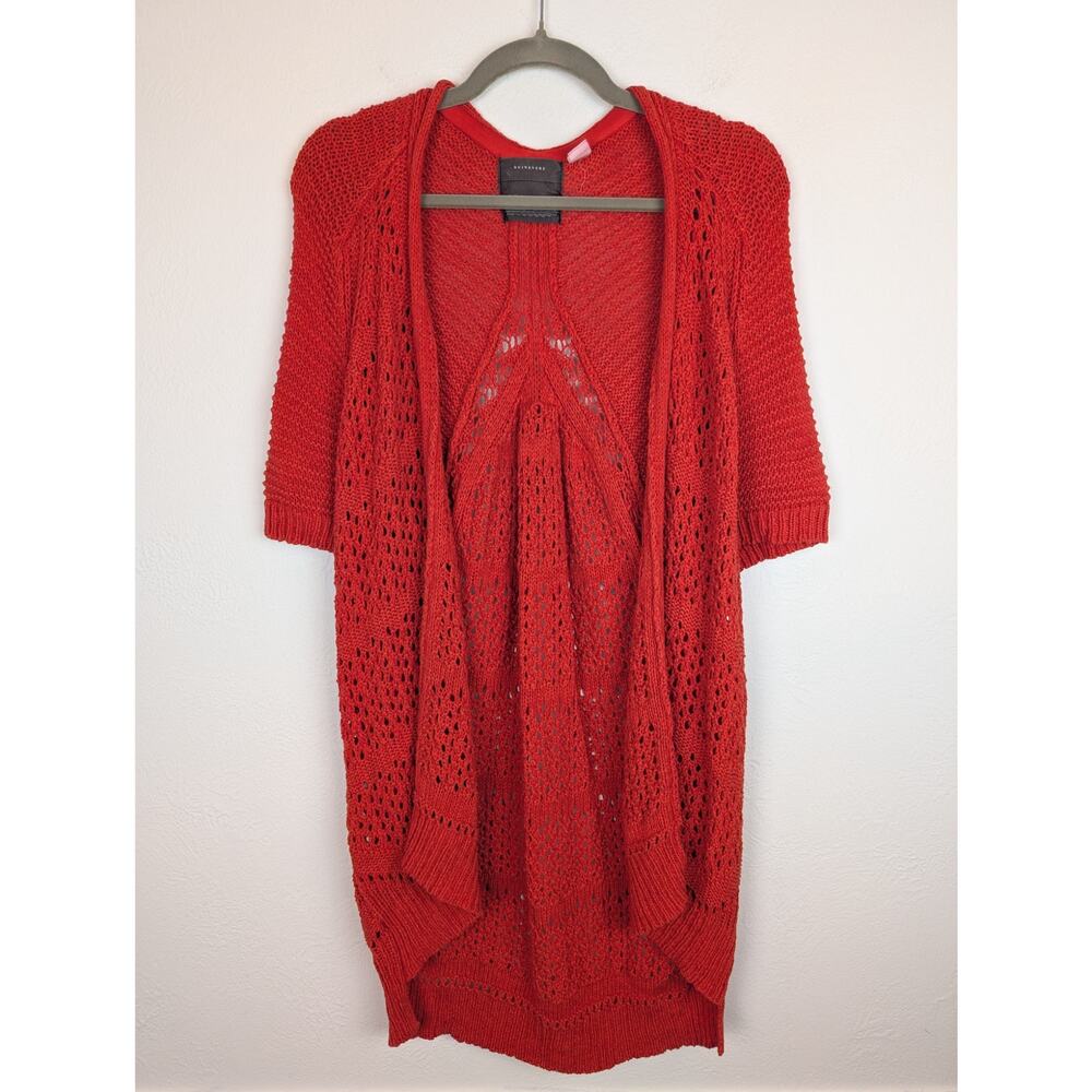 Anthro Guinevere In Summary Cardigan Sweater Crochet Boho Cottage Red Size S - Picture 2 of 11